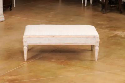 Gustavian Style 1900s Swedish Footstool with Carved Rosettes and Tapered Legs