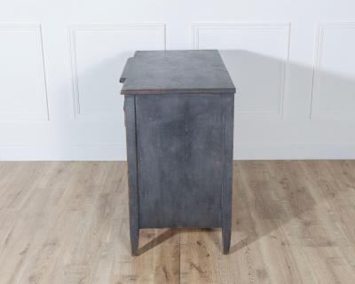 Gustavian Style Chest of Drawers in Black with Brass Hardware and Carved Details