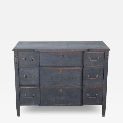 Gustavian Style Chest of Drawers in Black with Brass Hardware and Carved Details