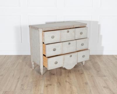 Gustavian Style Painted Chest of Drawers with Brass Handles