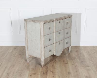 Gustavian Style Painted Chest of Drawers with Brass Handles
