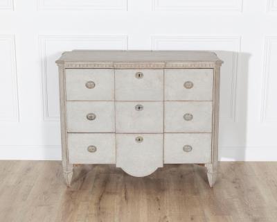 Gustavian Style Painted Chest of Drawers with Brass Handles