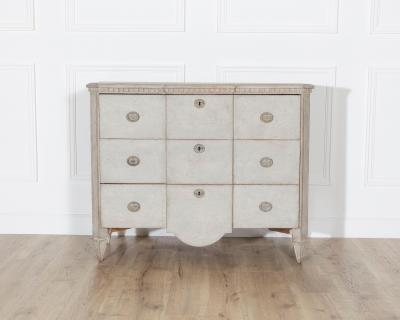 Gustavian Style Painted Chest of Drawers with Brass Handles