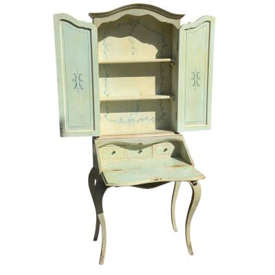 Gustavian Style Painted Light Blue Secretary Desk Cabinet