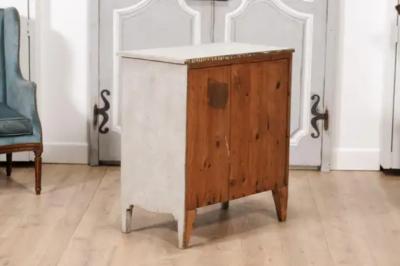 Gustavian Style Swedish Light Grey Painted Three Drawer Chest with Carved Posts