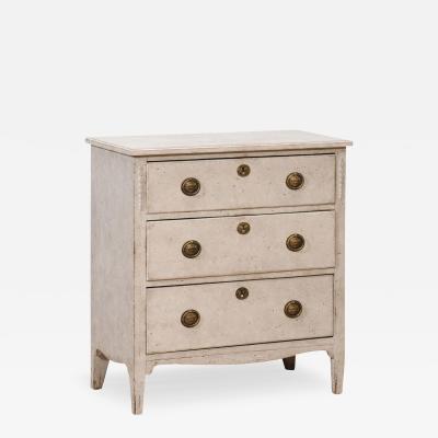 Gustavian Style Swedish Light Grey Painted Three Drawer Chest with Carved Posts