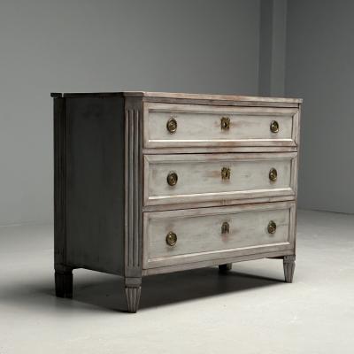 Gustavian Swedish Commode Gray Paint Distressed Brass Sweden 1800s