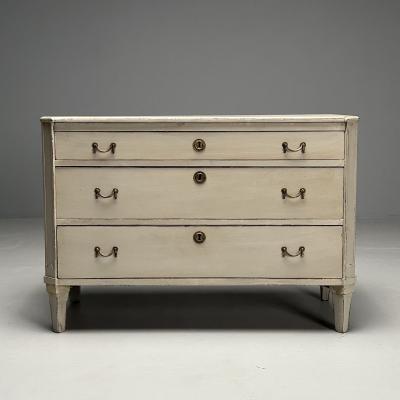 Gustavian Swedish Commode Gray Paint Distressed Brass Sweden 1900s