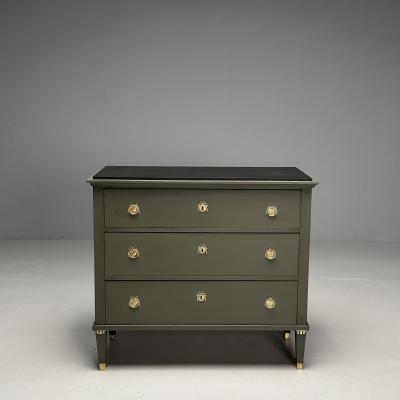 Gustavian Swedish Commode Green Paint Pinewood Brass Sweden 1970s