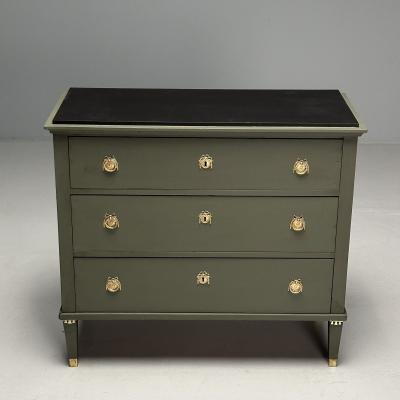 Gustavian Swedish Commode Green Paint Pinewood Brass Sweden 1970s