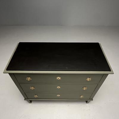 Gustavian Swedish Commode Green Paint Pinewood Brass Sweden 1970s