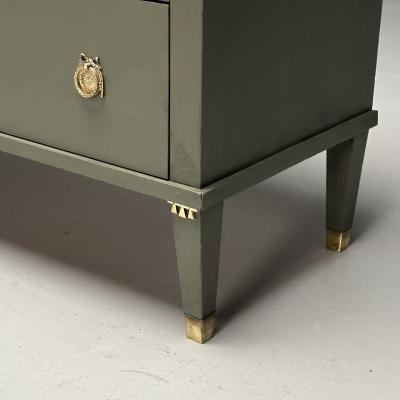 Gustavian Swedish Commode Green Paint Pinewood Brass Sweden 1970s