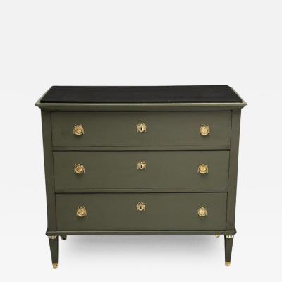 Gustavian Swedish Commode Green Paint Pinewood Brass Sweden 1970s