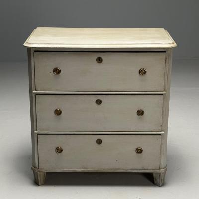 Gustavian Swedish Commode Grey Paint Distressed Brass Sweden 1930s