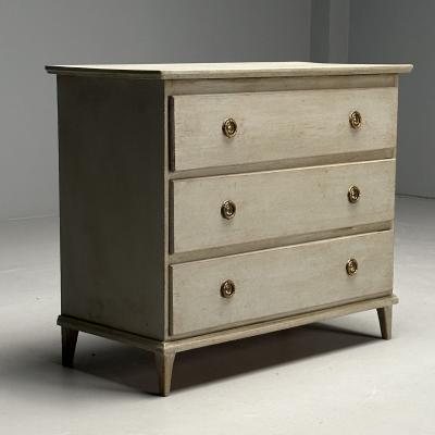 Gustavian Swedish Commode Grey Paint Distressed Brass Sweden 1940s