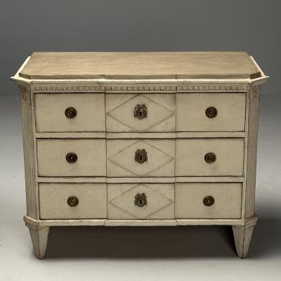 Gustavian Swedish Commodes Beige Paint Distressed Brass Sweden 19th C