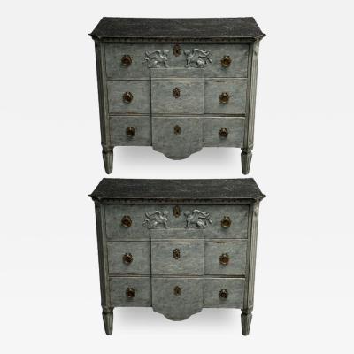 Gustavian Swedish Commodes Blue Paint Distressed Brass Sweden 19th C 