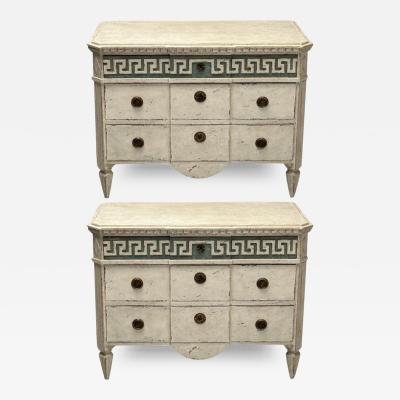 Gustavian Swedish Painted Commodes Greek Key White and Blue Paint Distressed