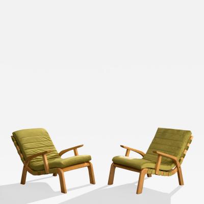 Gustavo Pulitzer Finali Gustavo Pulitzer Finali Lounge Chairs with Cherrywood and Velvet Italy 1950s