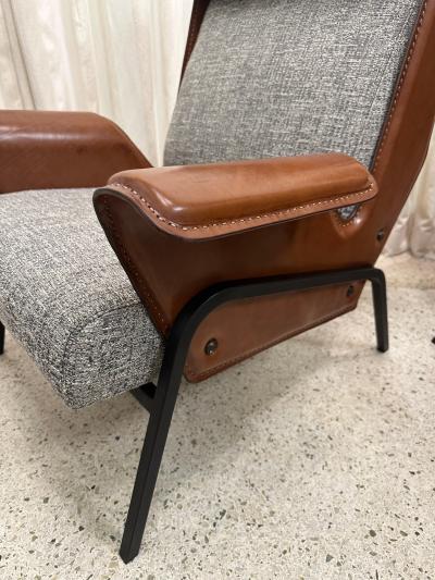 Gustavo Pulitzer Finali Pair of Alba Stitched Leather Lounge Chairs by Gustavo Pulitzer for Arflex