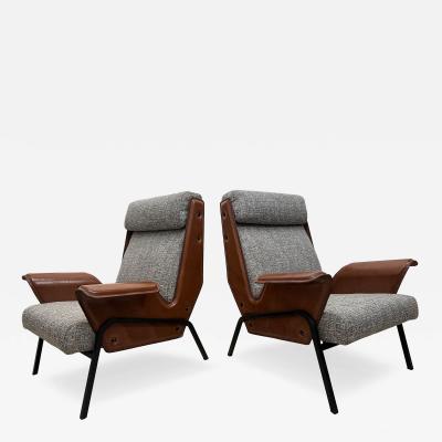 Gustavo Pulitzer Finali Pair of Alba Stitched Leather Lounge Chairs by Gustavo Pulitzer for Arflex