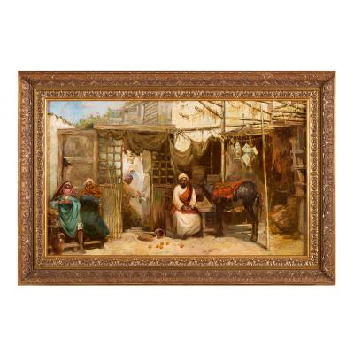 Gustavo Simoni Orientalist Oil Painting of a Market Scene by Gustavo Simoni