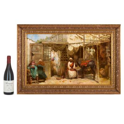 Gustavo Simoni Orientalist Oil Painting of a Market Scene by Gustavo Simoni