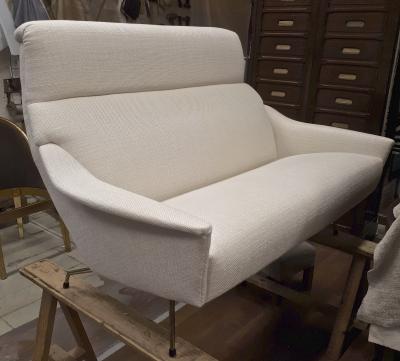Guy Besnard Guy Besnard Fifties Comfy Couch Newly Covered in Canvas Cloth