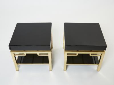 Guy LeFevre Black lacquer brass two tier end tables Guy Lefevre for Maison Jansen 1970s
