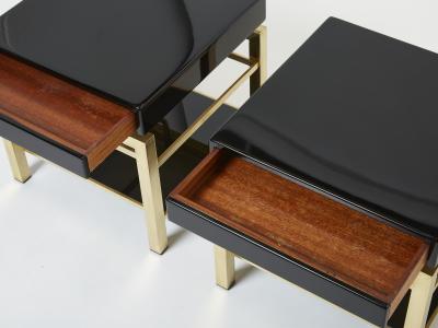 Guy LeFevre Black lacquer brass two tier end tables Guy Lefevre for Maison Jansen 1970s