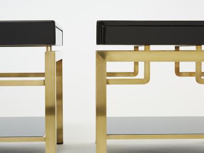 Guy LeFevre Black lacquer brass two tier end tables Guy Lefevre for Maison Jansen 1970s