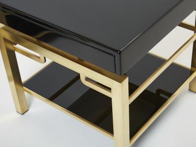 Guy LeFevre Black lacquer brass two tier end tables Guy Lefevre for Maison Jansen 1970s