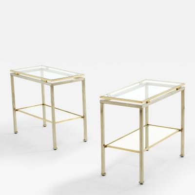 Guy LeFevre Brass steel two tier end tables by Guy Lefevre for Maison Jansen 1970s