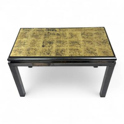 Guy LeFevre French Mid Century Coffee Table with Gilded Glass Top by Guy Lefevre