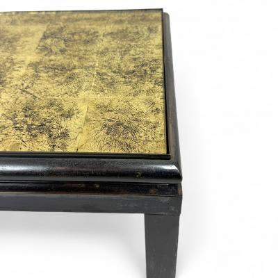 Guy LeFevre French Mid Century Coffee Table with Gilded Glass Top by Guy Lefevre