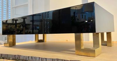 Guy LeFevre Guy Lefebre pure black lacquered coffee table with gold legs