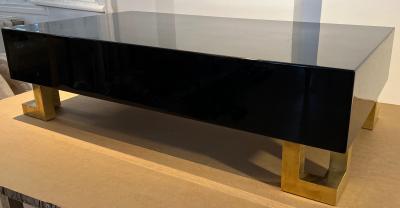 Guy LeFevre Guy Lefebre pure black lacquered coffee table with gold legs
