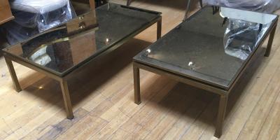 Guy LeFevre Guy Lefevre Pair of Big Oxidized Bronze and Eglomis Mirror Coffee Tables