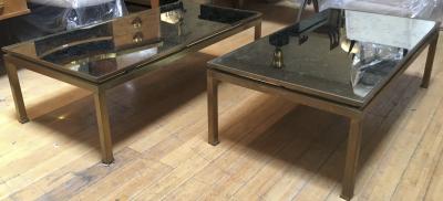 Guy LeFevre Guy Lefevre Pair of Big Oxidized Bronze and Eglomis Mirror Coffee Tables