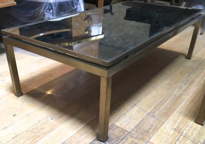 Guy LeFevre Guy Lefevre Pair of Big Oxidized Bronze and Eglomis Mirror Coffee Tables