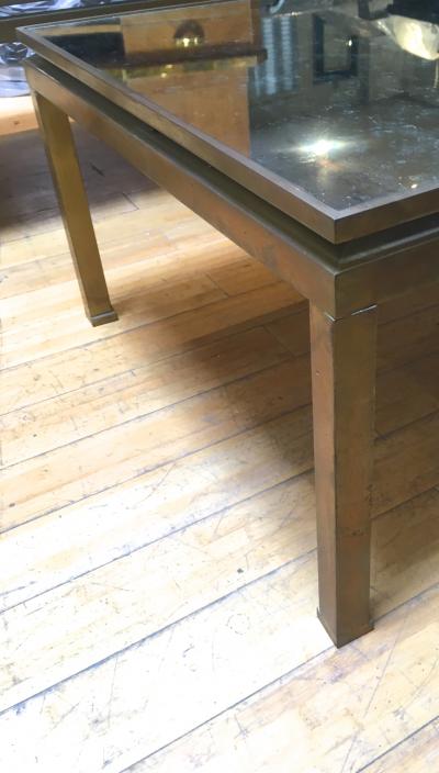 Guy LeFevre Guy Lefevre Pair of Big Oxidized Bronze and Eglomis Mirror Coffee Tables