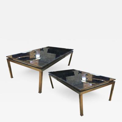 Guy LeFevre Guy Lefevre Pair of Big Oxidized Bronze and Eglomis Mirror Coffee Tables