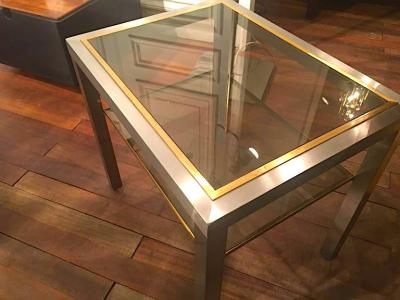 Guy LeFevre Guy Lefevre Pair of Pure Two Tiers Side Table in Brushed Steel and Bronze