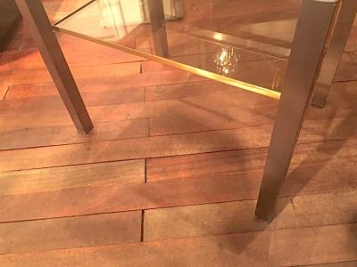 Guy LeFevre Guy Lefevre Pair of Pure Two Tiers Side Table in Brushed Steel and Bronze