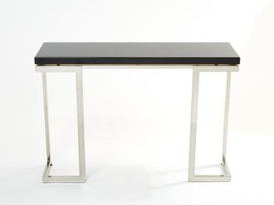 Guy LeFevre Guy Lefevre for Maison Jansen black lacquer chrome console table 1970s