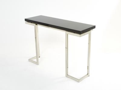 Guy LeFevre Guy Lefevre for Maison Jansen black lacquer chrome console table 1970s