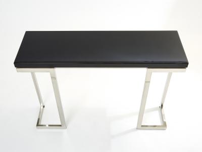 Guy LeFevre Guy Lefevre for Maison Jansen black lacquer chrome console table 1970s