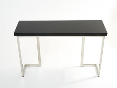 Guy LeFevre Guy Lefevre for Maison Jansen black lacquer chrome console table 1970s