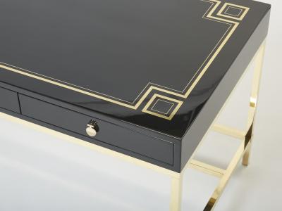 Guy LeFevre Large Desk table Guy Lefevre Maison Jansen black lacquer brass 1970s