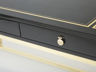 Guy LeFevre Large Desk table Guy Lefevre Maison Jansen black lacquer brass 1970s